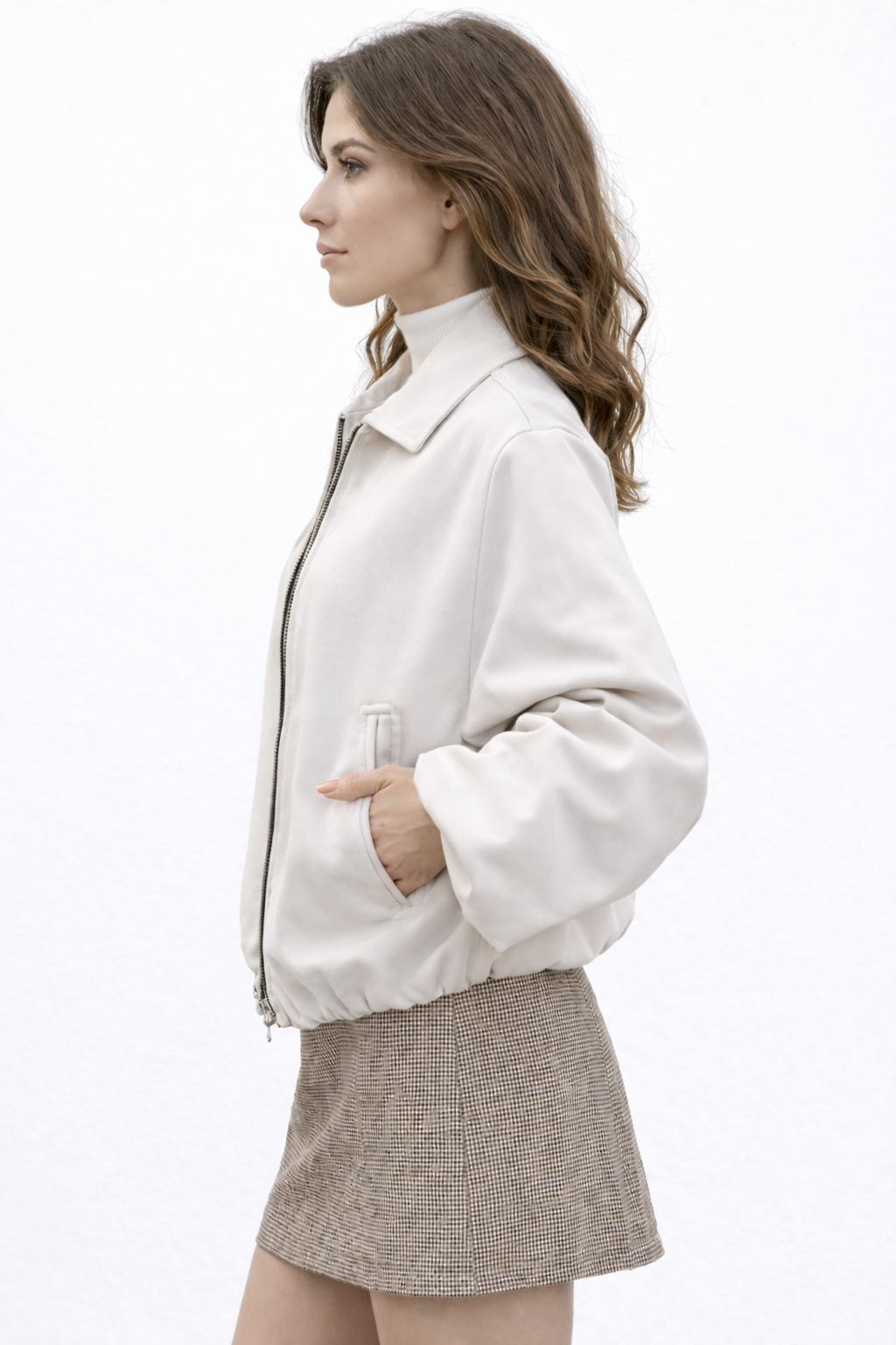 white bomber jacket.